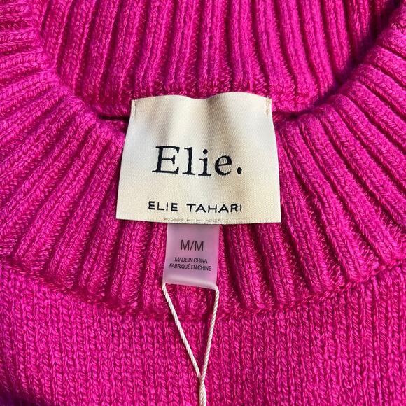 Elie Tahari Deep Fuchsia Pink & Black Stripe Mock Neck Sweater NWT Medium - Picture 3 of 12